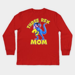 Three Rex Mom 3rd Birthday Funny Dinosaur Trex Kids Long Sleeve T-Shirt